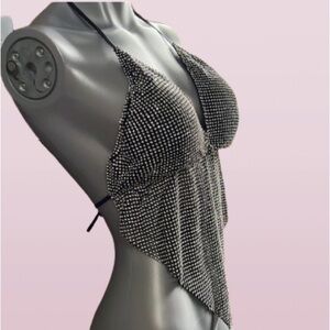Black and Silver Rhinestone Halter Top